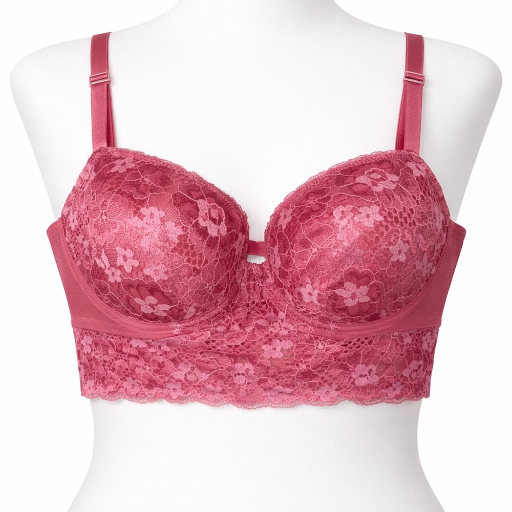 Adored by Adore Me Pink Floral Lace Longline Bra 38C